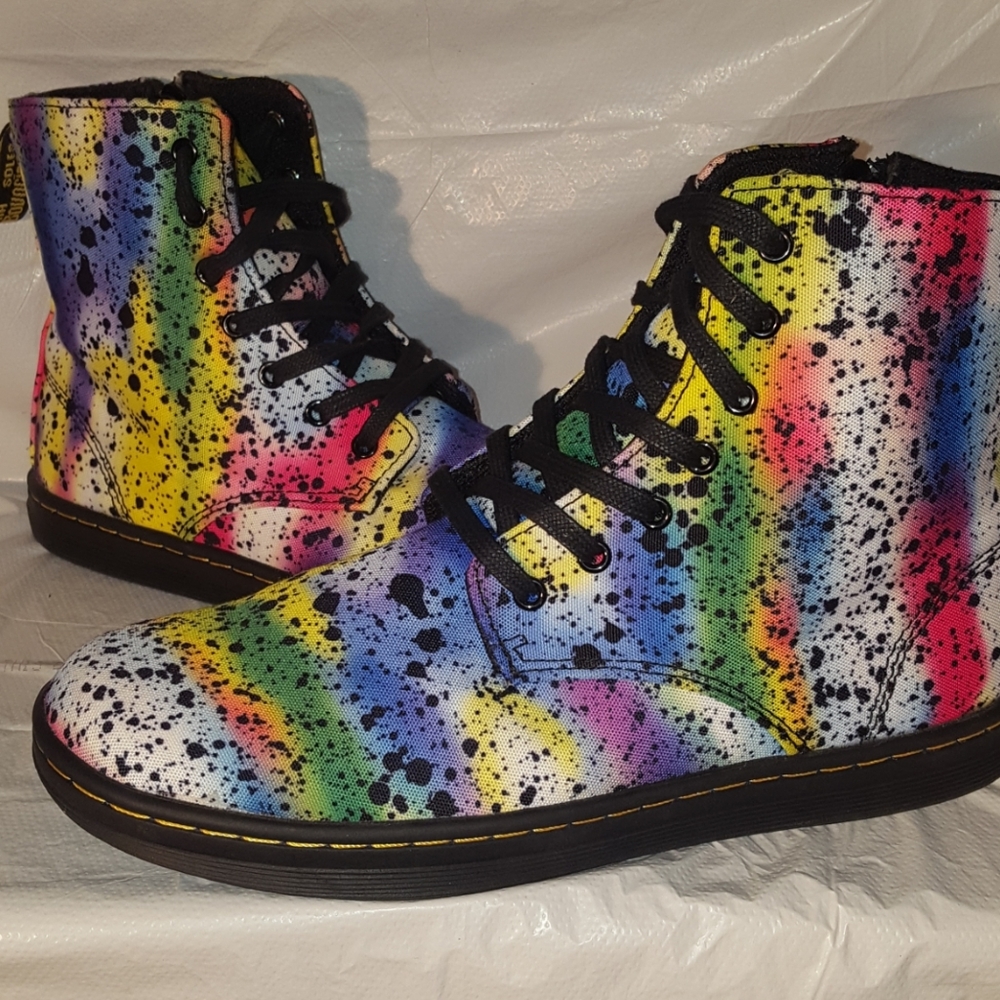 🌈 🌈 NEW RARE DR. MARTENS Hackney Paint Splatter Boots Rainbow! 🌈🌈